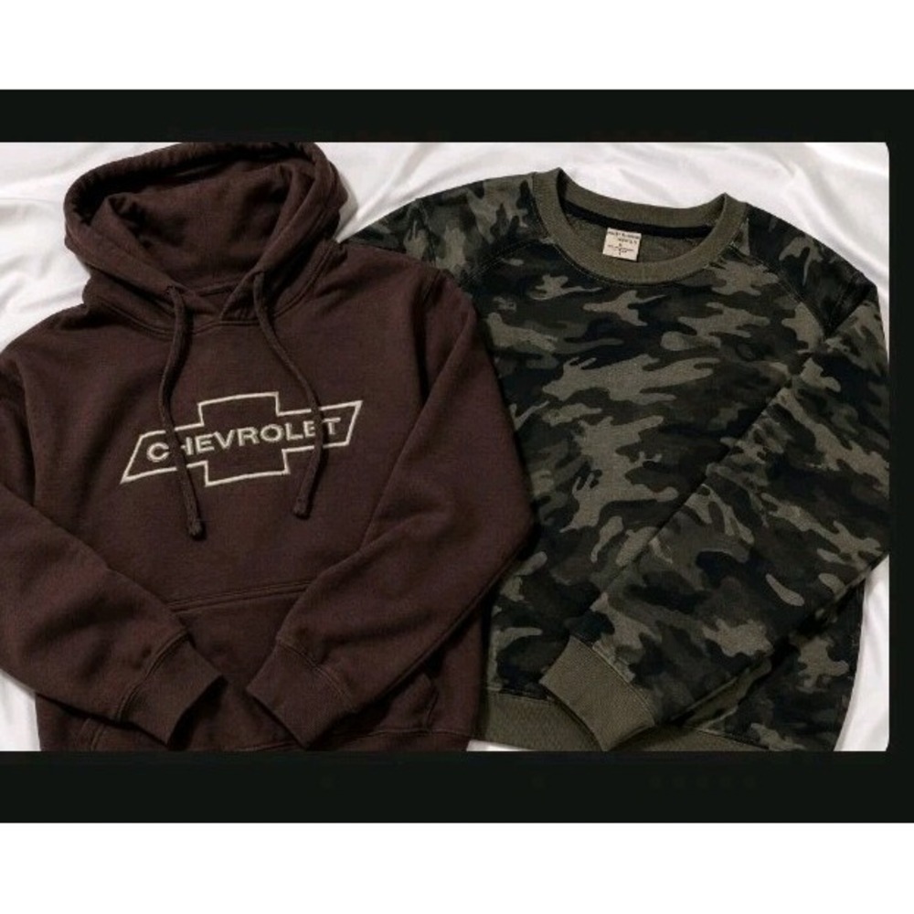 Chevrolet Hoodie Sweatshirt L Brown &  Camouflage Pullover DG